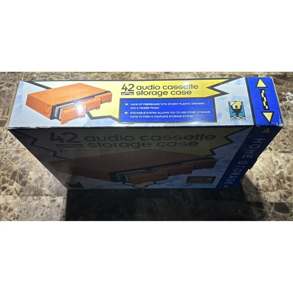 Brand New 42 Cassette Tape Holder Case Vintage Wood-Grain 3 Drawer Storage Retro - Picture 2 of 4